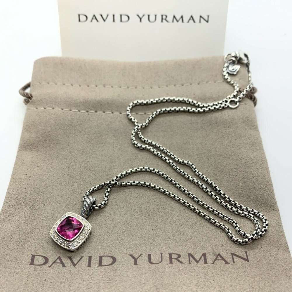 David Yurman Petite Albion Pendant Necklace Pink Tourmaline and Diamonds 17"